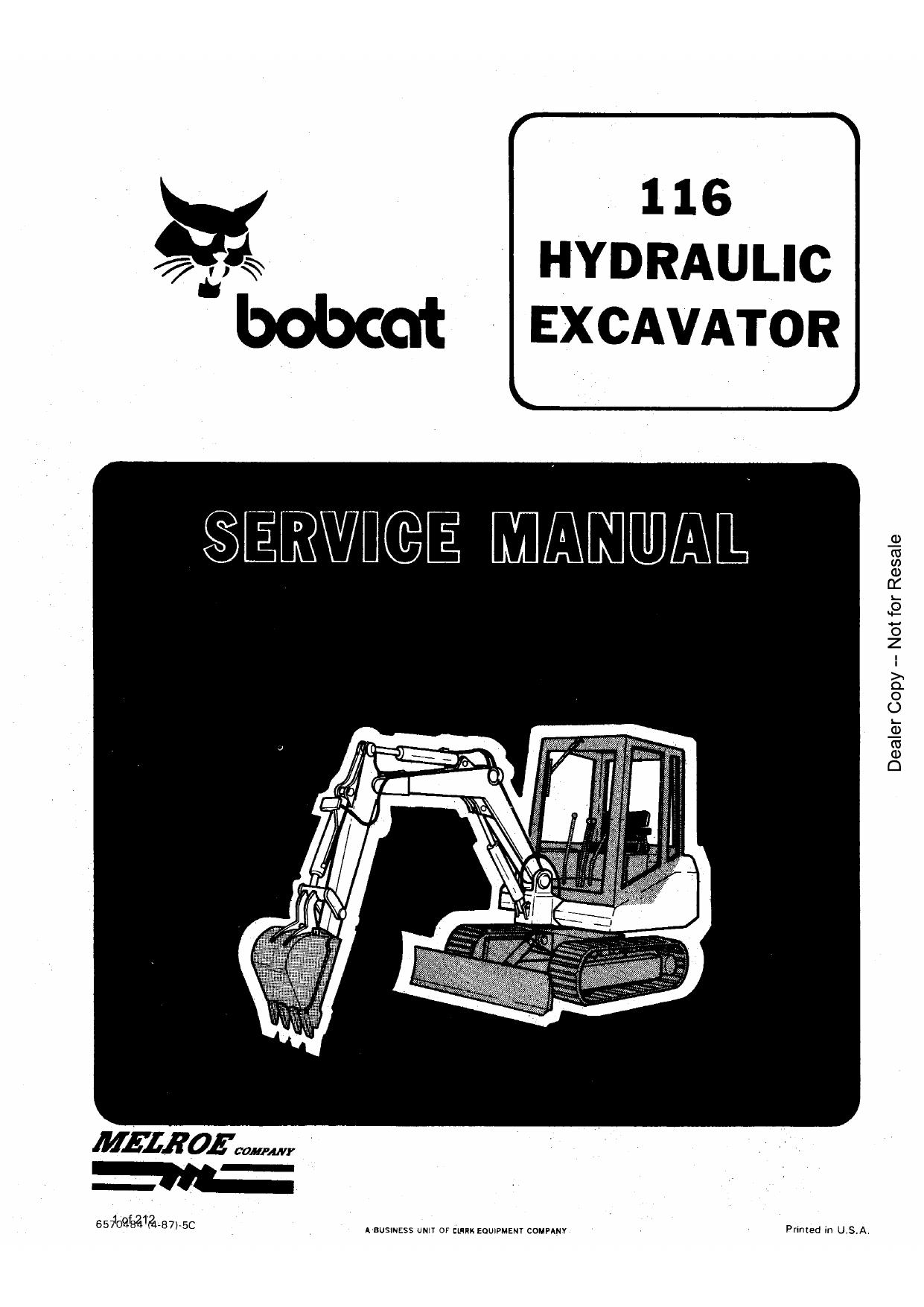 116 Excavator Service Manual Bobcat